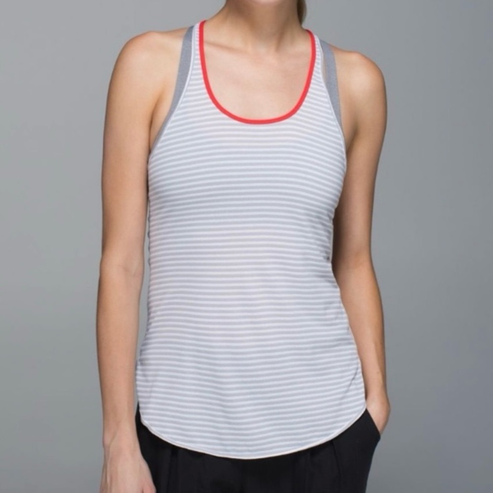 Lululemon What the Sport Singlet Tank Silver Stripe Silver Fox White Alarming